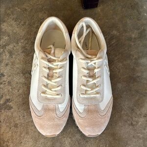 Tory Burch Tan and White Sneakers with Suede Details